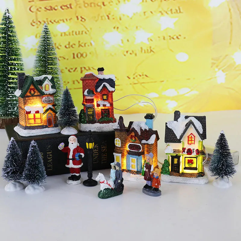 LED Resin Christmas Village Ornaments Set Figurines