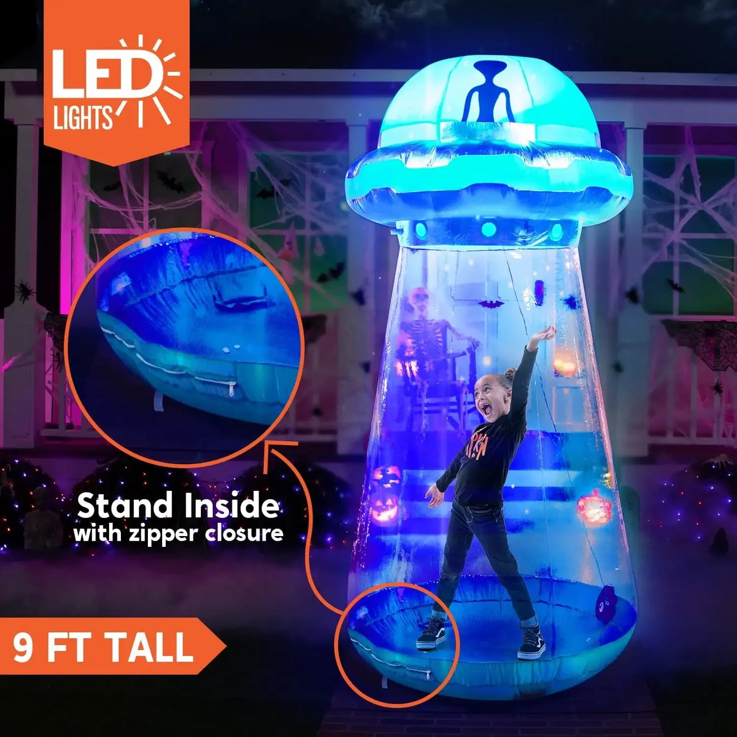 Inflatable 9 ft UFO Alien Decoration for Halloween Decoration with Built-in LED
