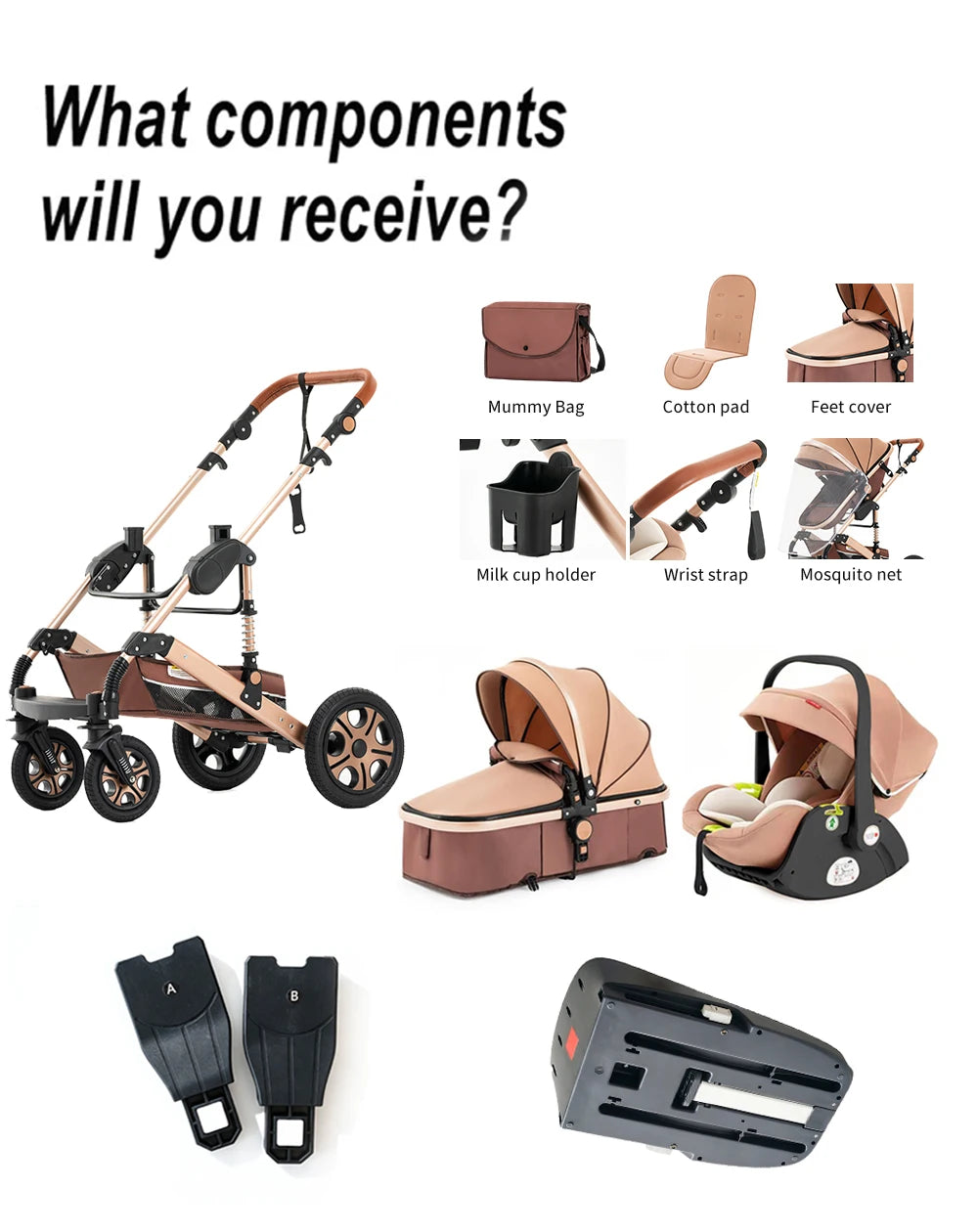 Baby Stroller and Car Seat, Baby Travel System with Baby Carriage Up to 55lbs, 3in1 Reversible Foldable Standard Stroller