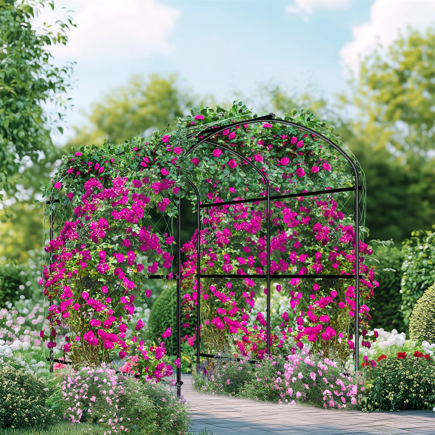 U-Shaped Garden Cucumber Trellis for Climbing Plants Support Frame with Nylon Netting
