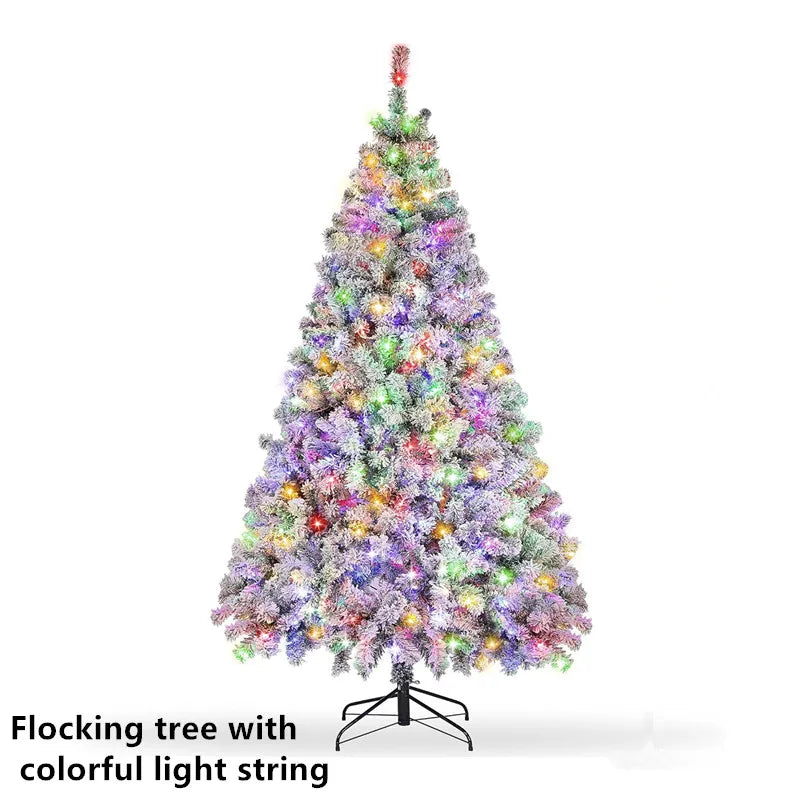 5 to 10ft Artificial Christmas Tree, Snow Flocked Full Prelighted Tree with 2084 Branch Tips, 900 Incandescent Lights