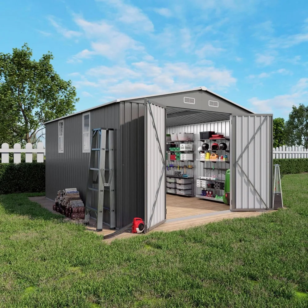 10x12x6.7FT Galvanized Steel Storage Shed Lockable Door Window