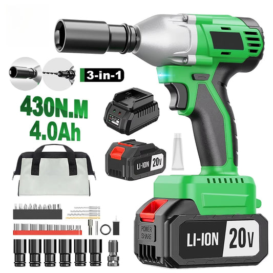 3 in 1 Electric Impact Wrench 20V 430nm Cordless Brushless Car Support Battery Power
