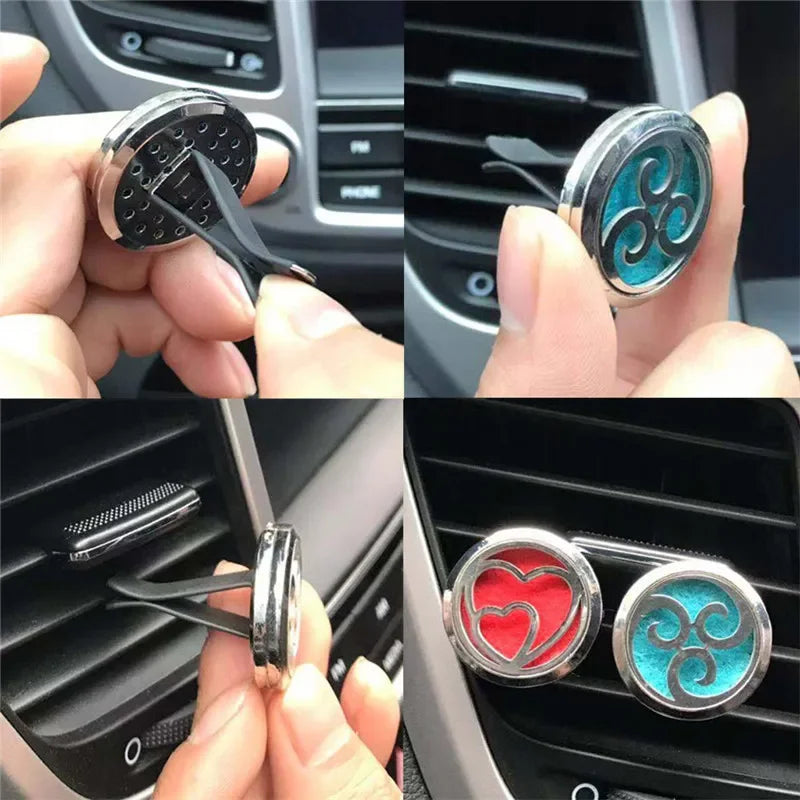 Essential Oil Diffuser Stainless Steel Magnetic Car Air Freshener Vent Clip + 1pcs Pad