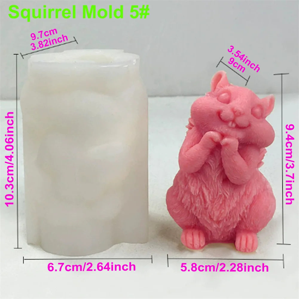 Cute Squirrel Candle Silicone Mold 3D Pinecone Scented