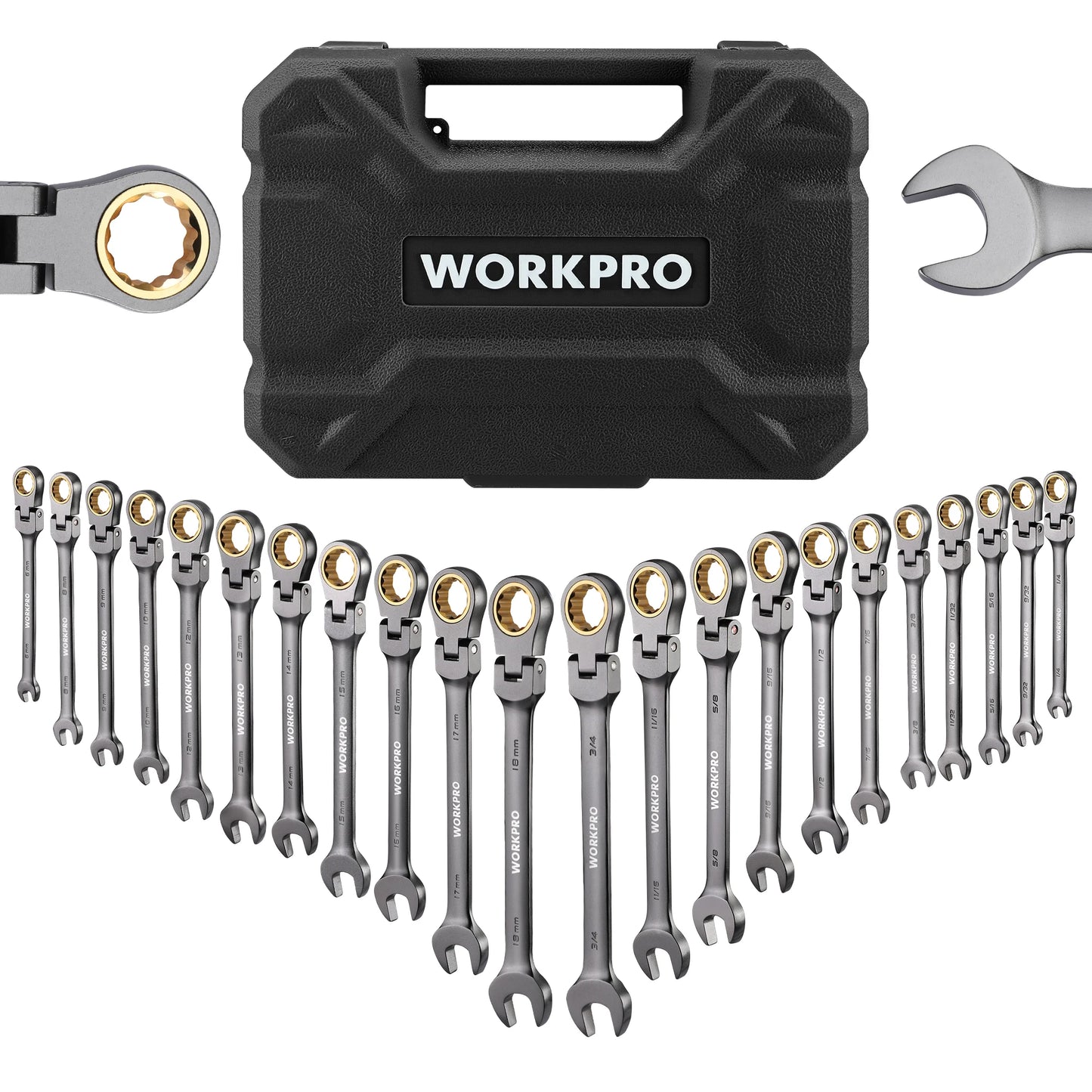 WORKPRO 21pc Ratcheting Wrench Set  with Box ,72 Teeth Wrench with Box