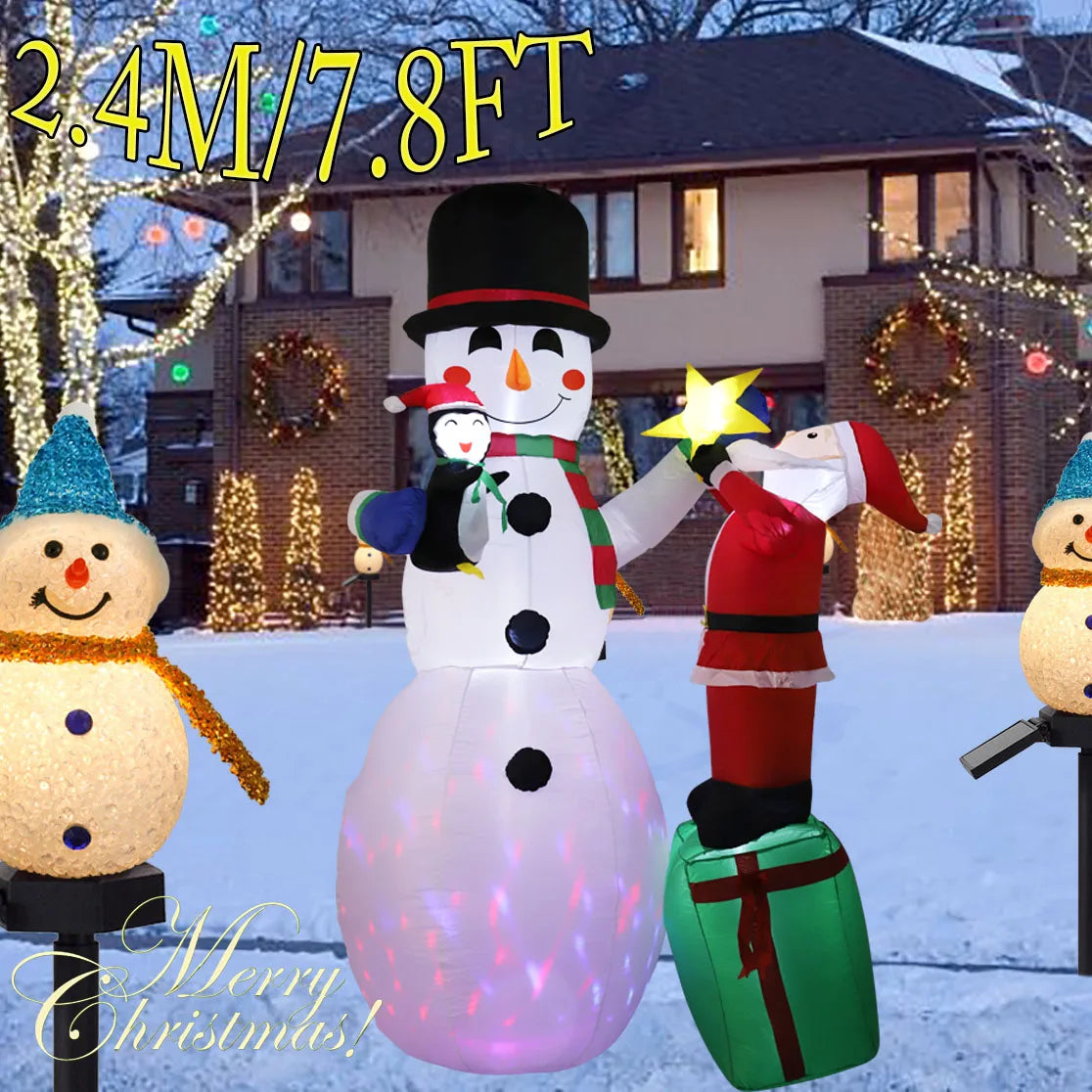 Christmas Decoration Inflatable  Snowman Built-in LED Lights Outdoor New Year Party Decor