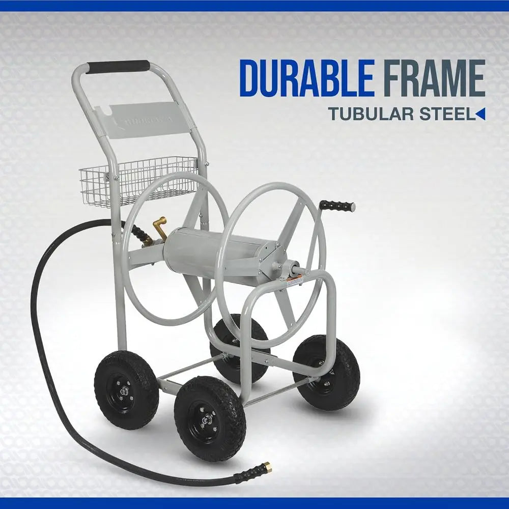 Garden Hose Cart, Holds 5/8 in. x 400 ft. Hose, Tubular Steel  10 in. Tires, Brass fittings, 6 foot. Leader Hose.