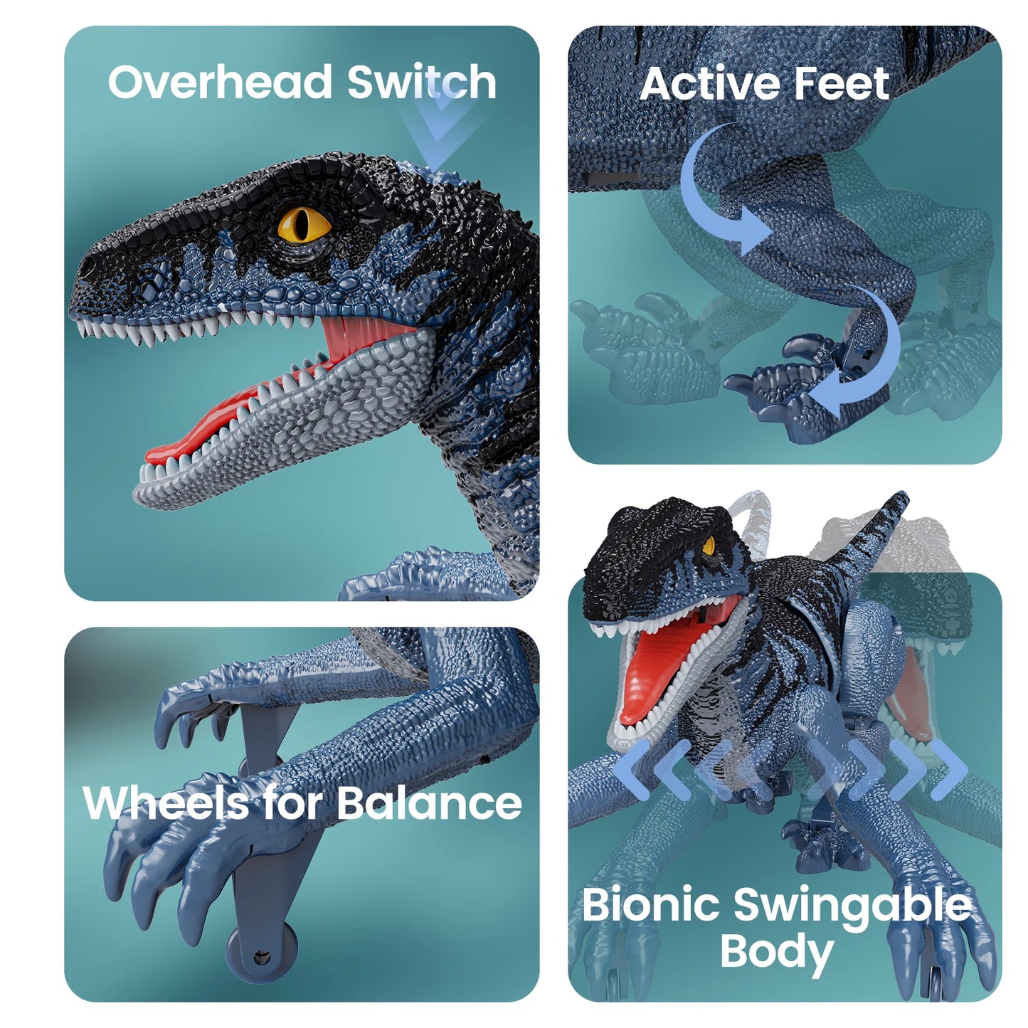 RC Dinosaur with Sound & Lights, 2.4GHz RC Robot Dinosaur Walking RC Velociraptor