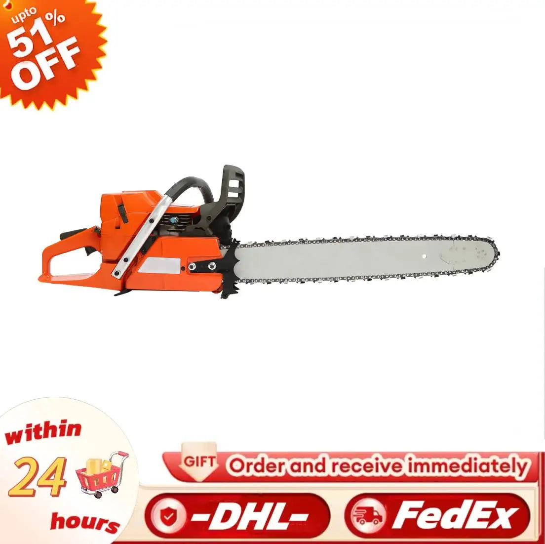 Gasoline Power Chain Saws 24 inch Guide Bar 2 Cycle 65/72cc
