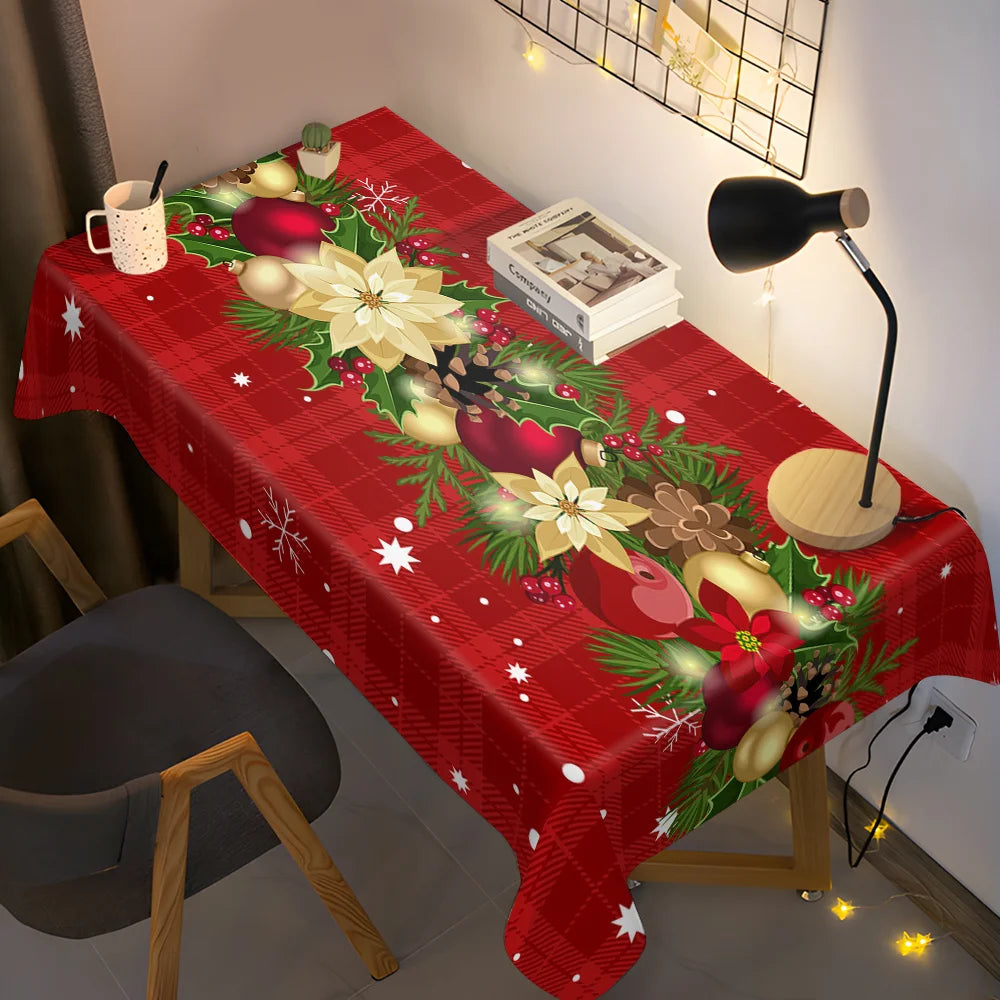 Christmas Holly Berry Rectangle Tablecloth Holiday Party Decor Reusable Tablecloth