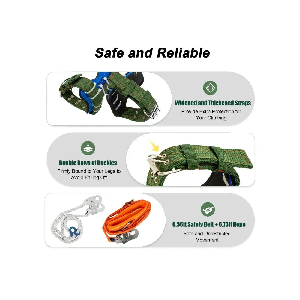 Climbing Tree Shoes Enhanced Stainless Steel Spikes Tree Climbing with Safety Belt and Rope