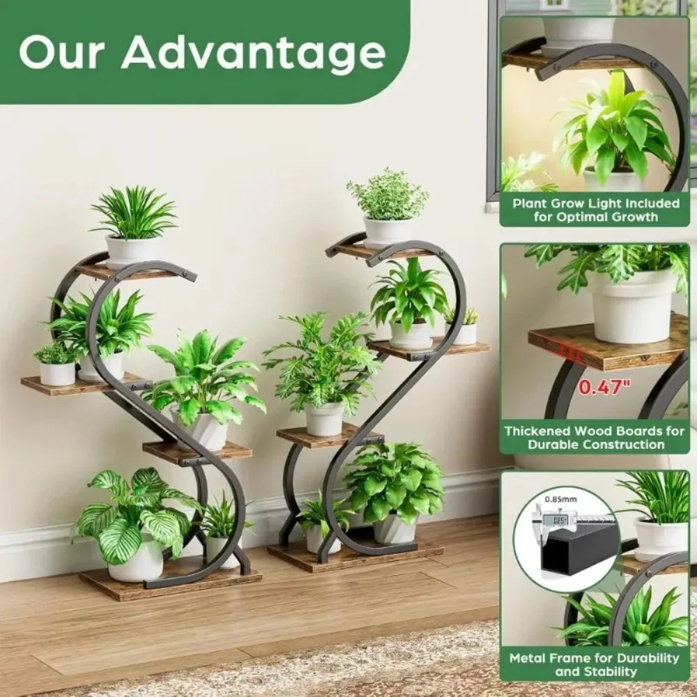 Plant Stand 29'' Plant Stand Indoor with Grow Light, 4 Tiered Metal Plants Shelf indoors,