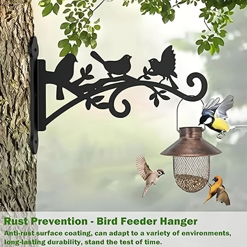 Metal Wall-Mounted Plant Hanger with Bird & Leaf Design - Heavy-Duty, Easy-to-Install Hook for Outdoor Flower Baskets