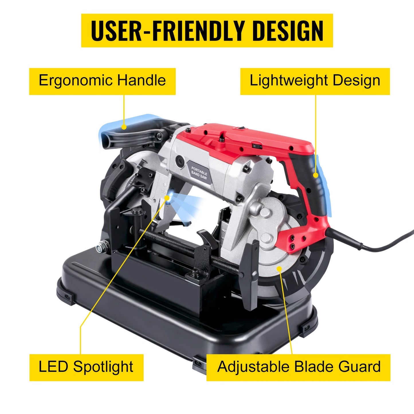 Portable Bandsaw 5Inch Cutting Capacity Cordless Variable Speed 10Amp Motor Deep Cut.