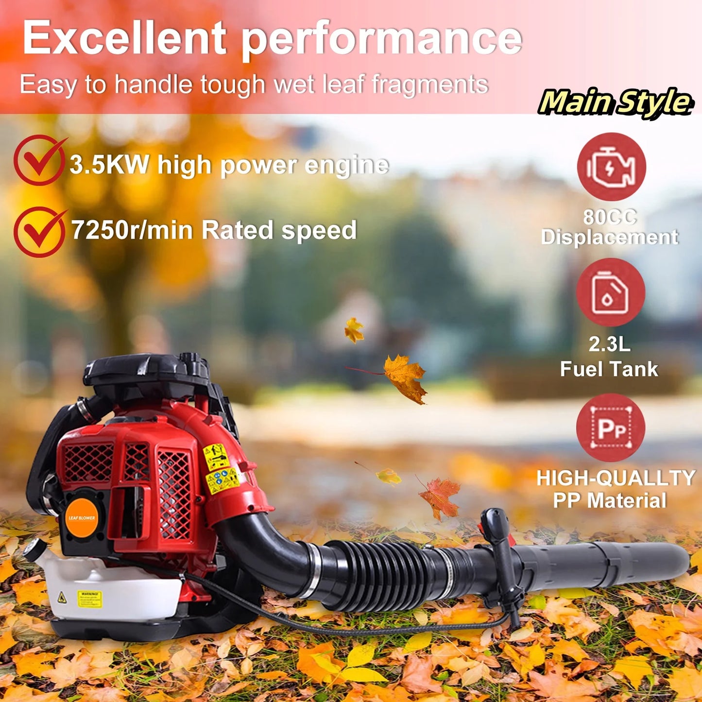 2-cycle Engine Backpack Blower Gas 80CC 900CFM Air Leaf Blowers & snow Blowers