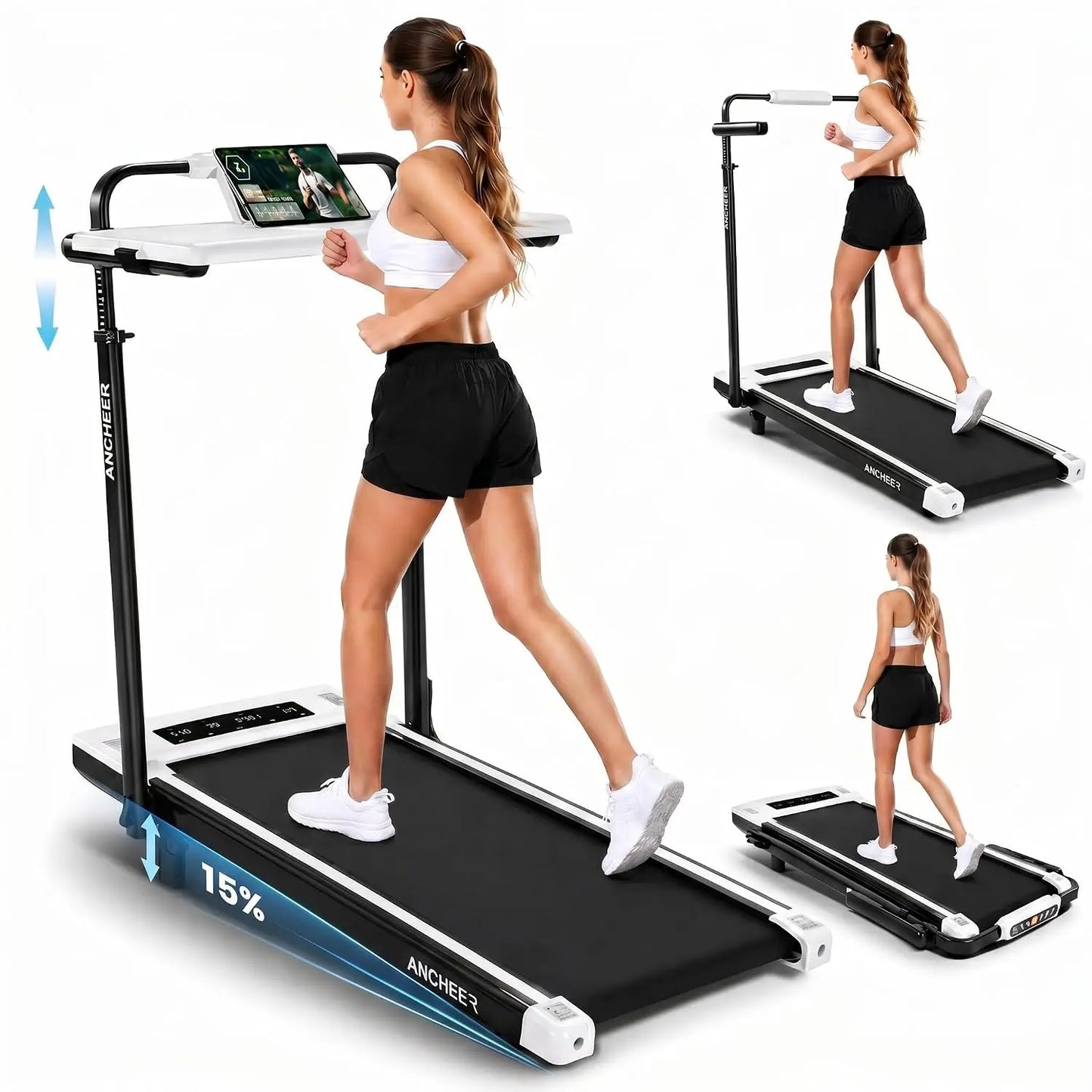 Walking Pad Treadmill with Incline, 3.5HP Portable Foldable Under Desk Treadmill for Home Office Small Spaces with LED