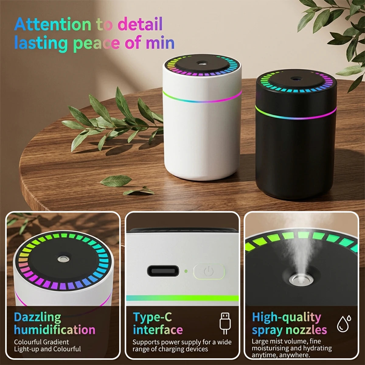 RGB Mini Air Humidifier 180ML Aroma Diffuser Essential Oil USB For Car Home Bedroom