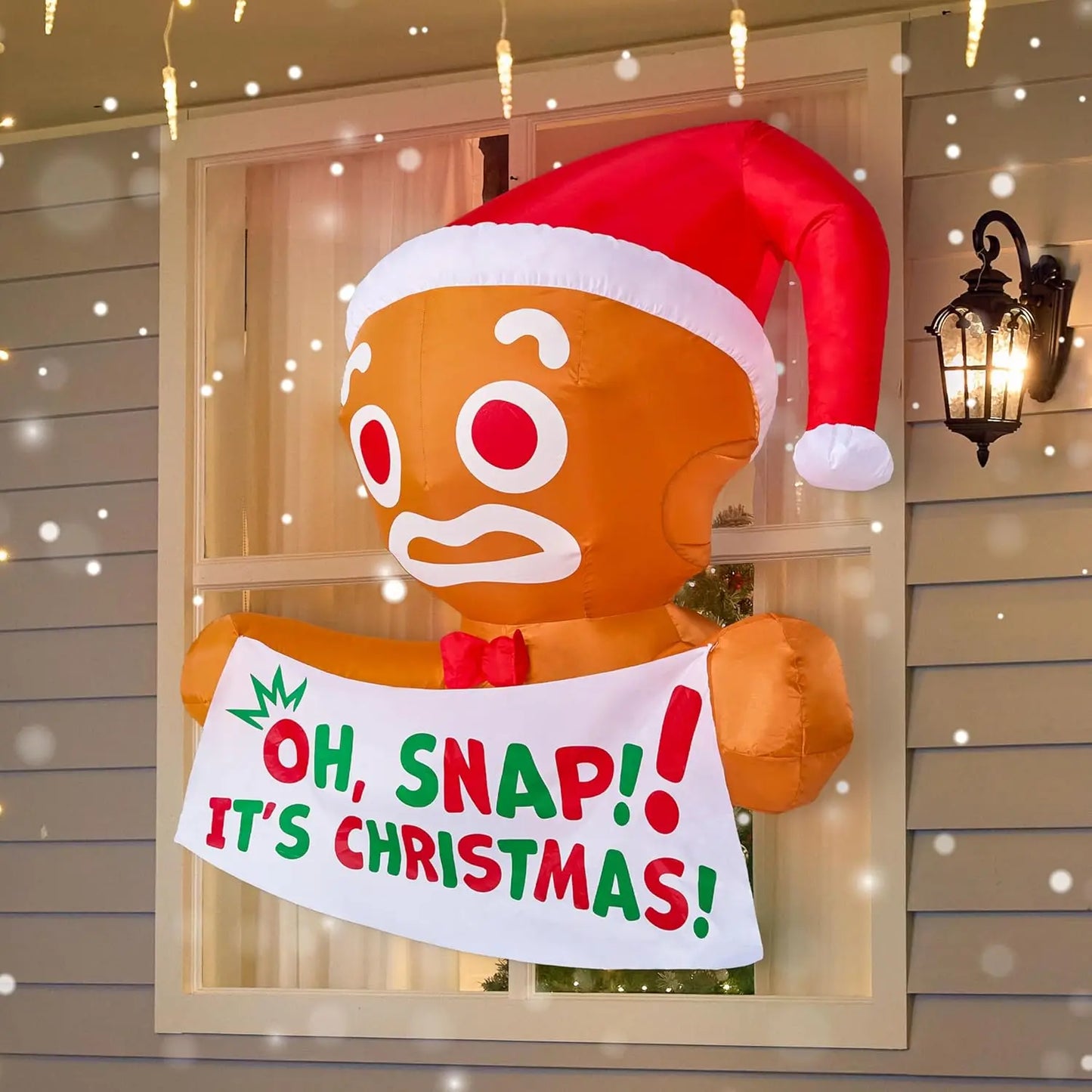 JOYFY 3.5 FT Christmas Inflatable Gingerbread Man from Window with Built in LED.