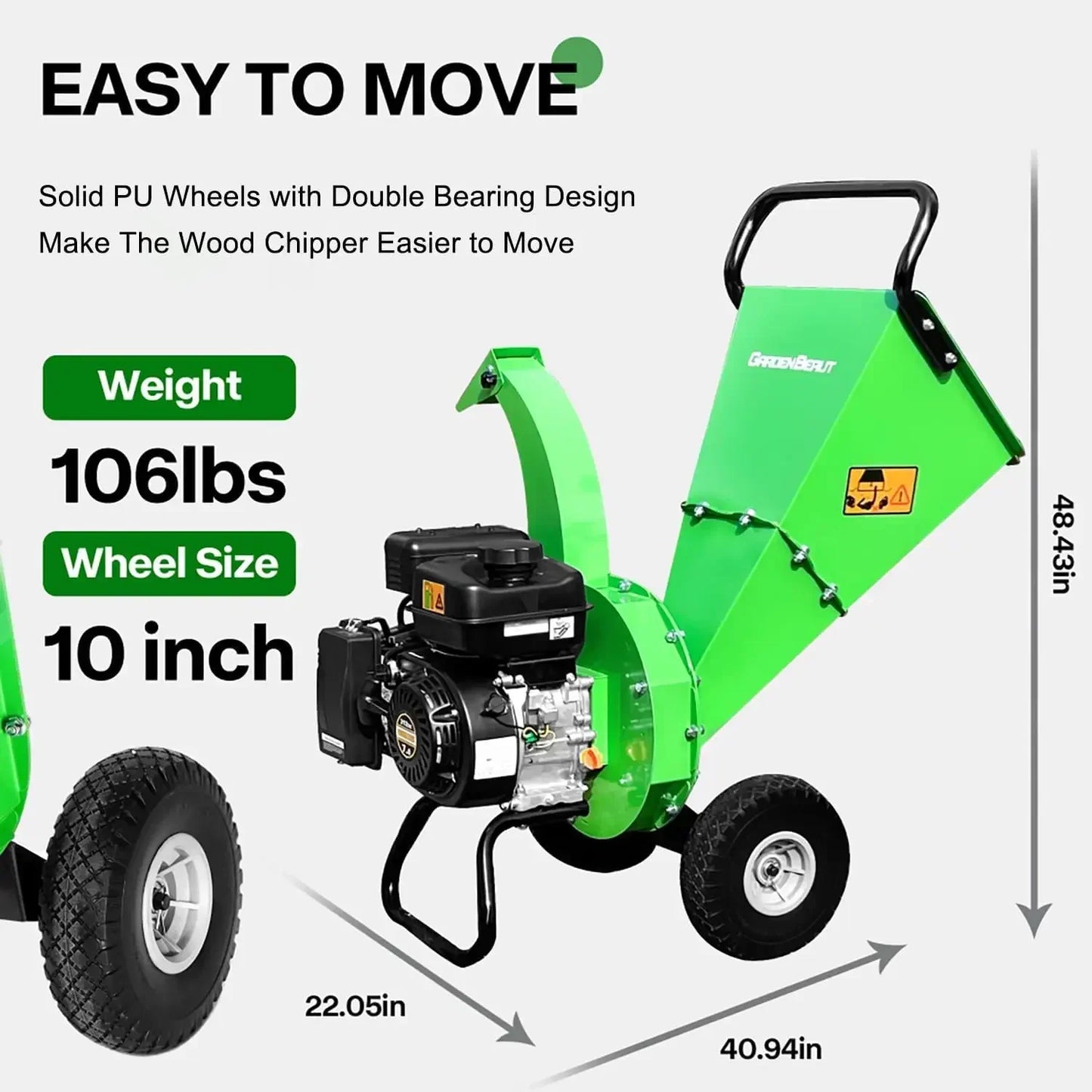 Wood Chipper Shredder, 7HP 212cc Gas Powered Heavy Duty, 3" Max Wood Diameter