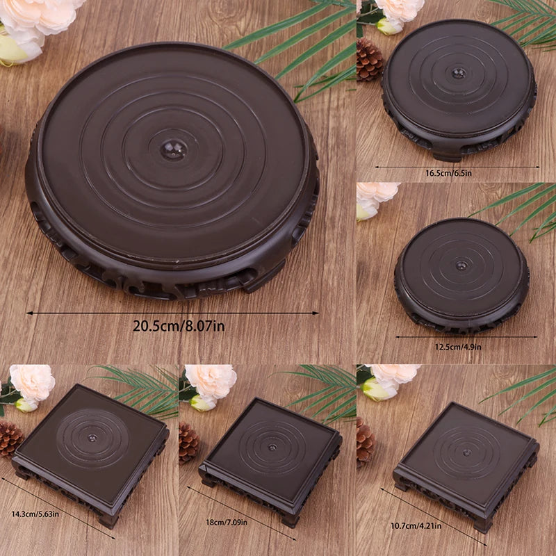 Deep Brown Carving Wooden Look Plastic Base Tray Flowerpot Holder Round Square Multi-Functional