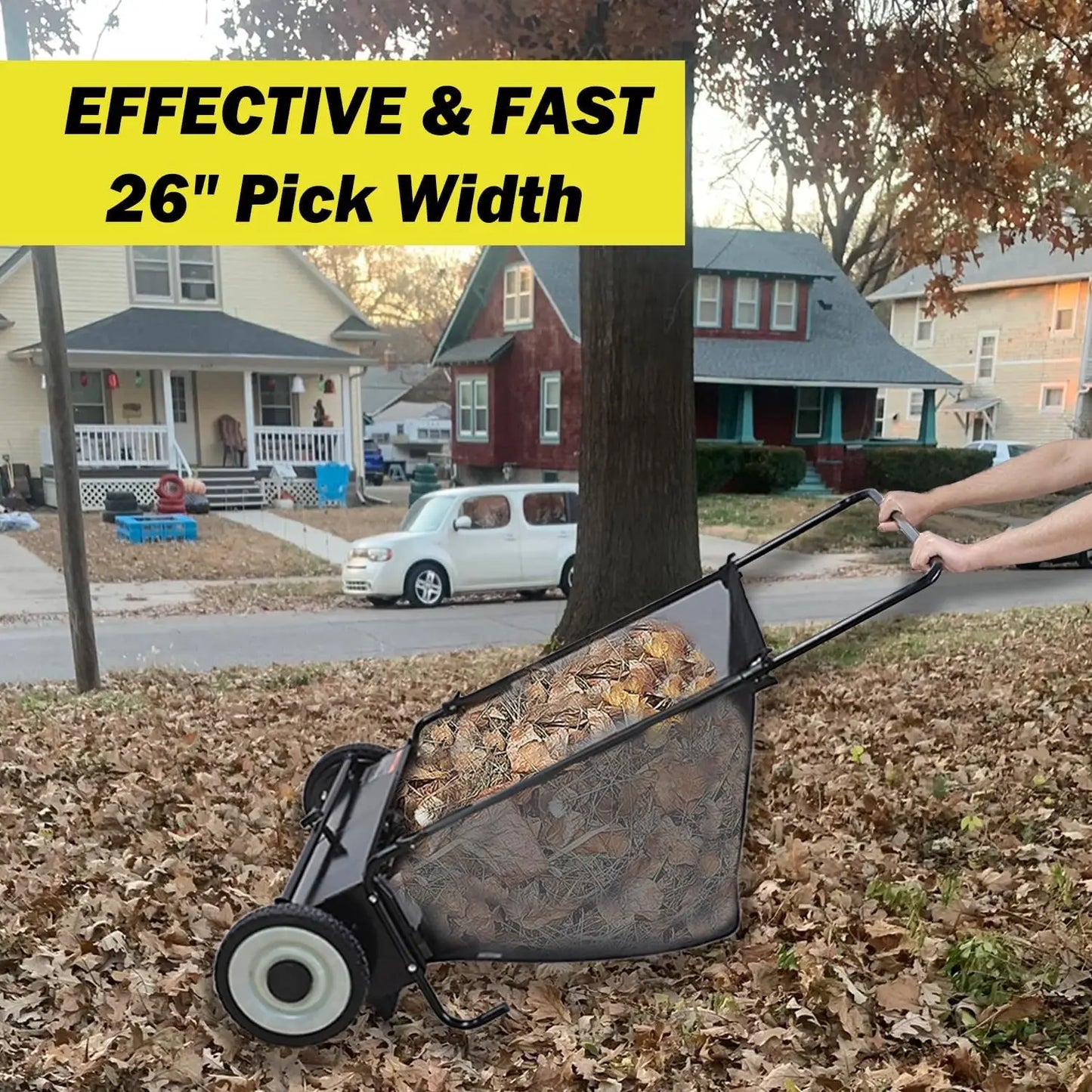Push Lawn Sweeper, 26-Inch Width, 7 Cu. Ft. Hopper Capacity, 4 Spinning Brushes, Adjustable Height, Durable Steel Frame·2025 NEW