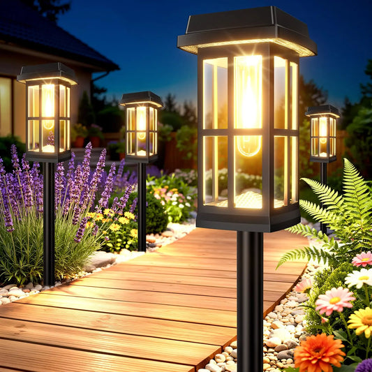 Solar Powered Pathway Lights 8 Pack IP65 Waterproof Auto On Off Outdoor Landscape Lighting Decorative Solar Garden Lamps for Patio Lawn Walkway Driveway Yard Stone & Stem
