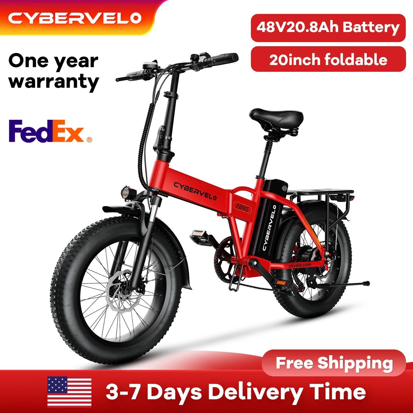 Cybervelo EK4 EK5 Foldable 28+MPH 80Miles Removable Battery Fat Tire Off-road E-bike
