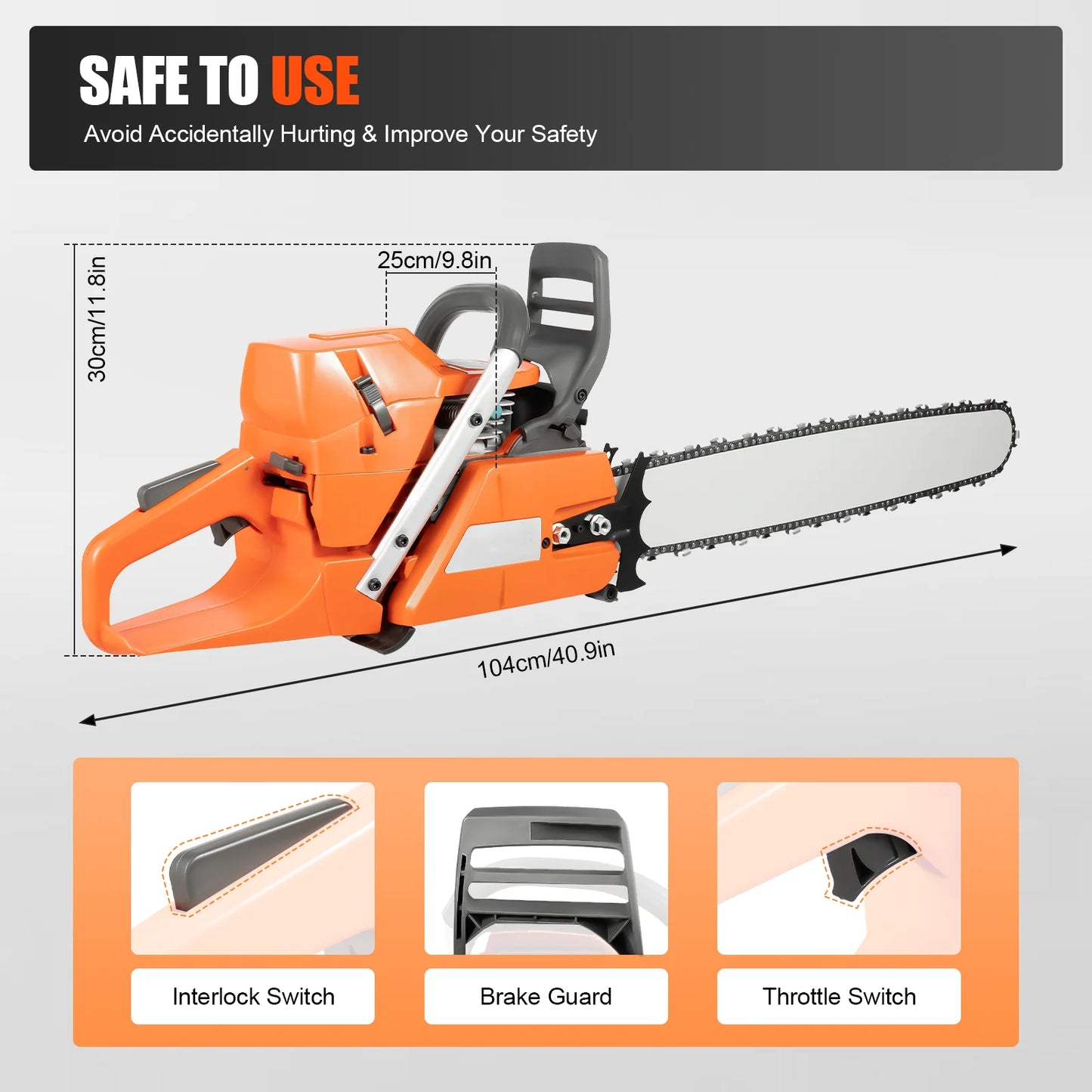 Gasoline Power Chain Saws 24 inch Guide Bar 2 Cycle 65/72cc