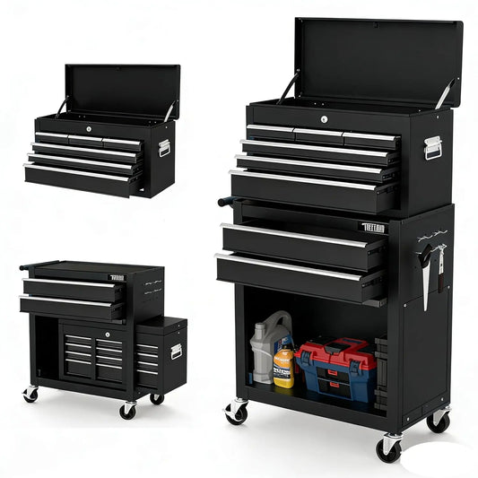 8-Drawer Rolling Tool Chest w/Lock w/Wheels, Detachable Top, Drawers & Drawer Liners,