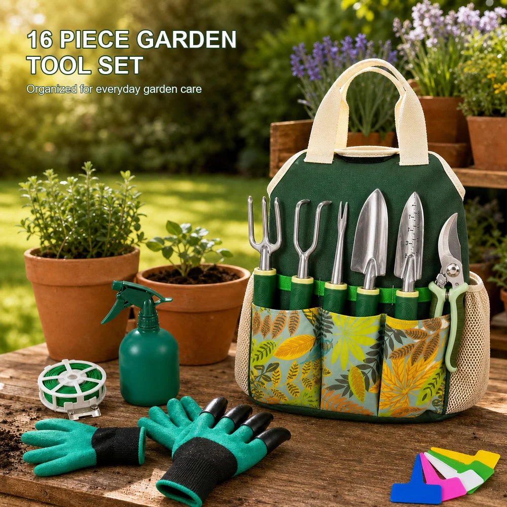 16-Piece Garden Tool Set with Tote Bag & Gloves | Aluminum Alloy