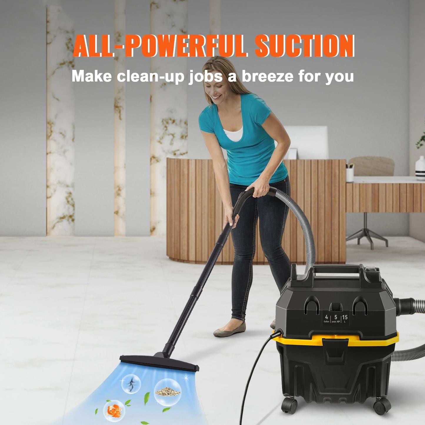SucceBuy Wet Dry Vac 4 Gallon 5 Peak HP 3 in 1 Shop Vacuum with Blowing Function Portable Attachments to Clean Floor Upholstery