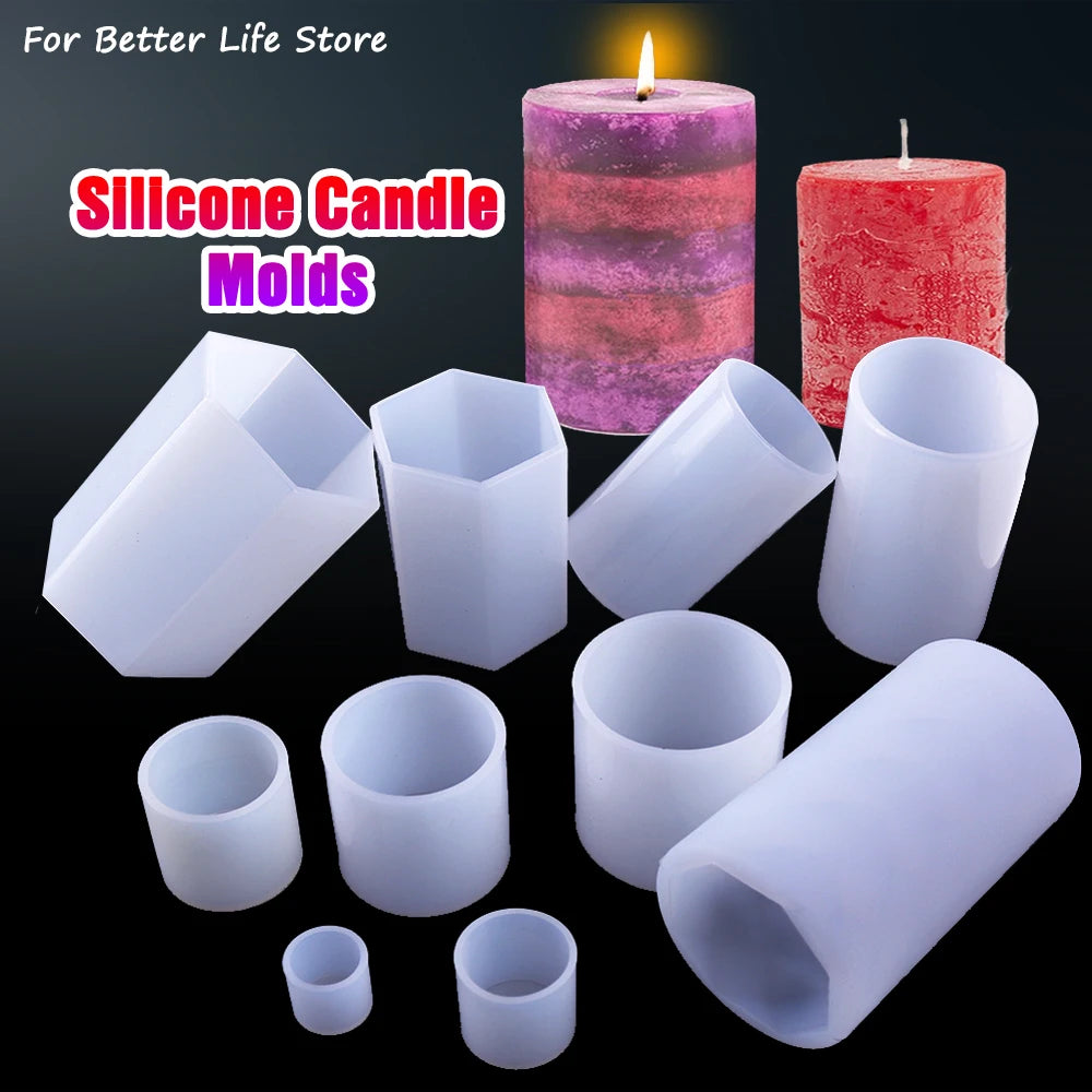 1PC 10 Style Cylindrical Hexagon Silicone Mold DIY Epoxy Resin Casting Mould