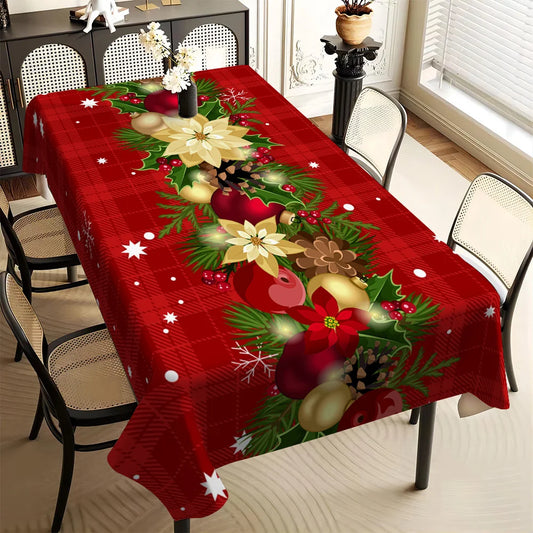 Christmas Holly Berry Rectangle Tablecloth Holiday Party Decor Reusable Tablecloth