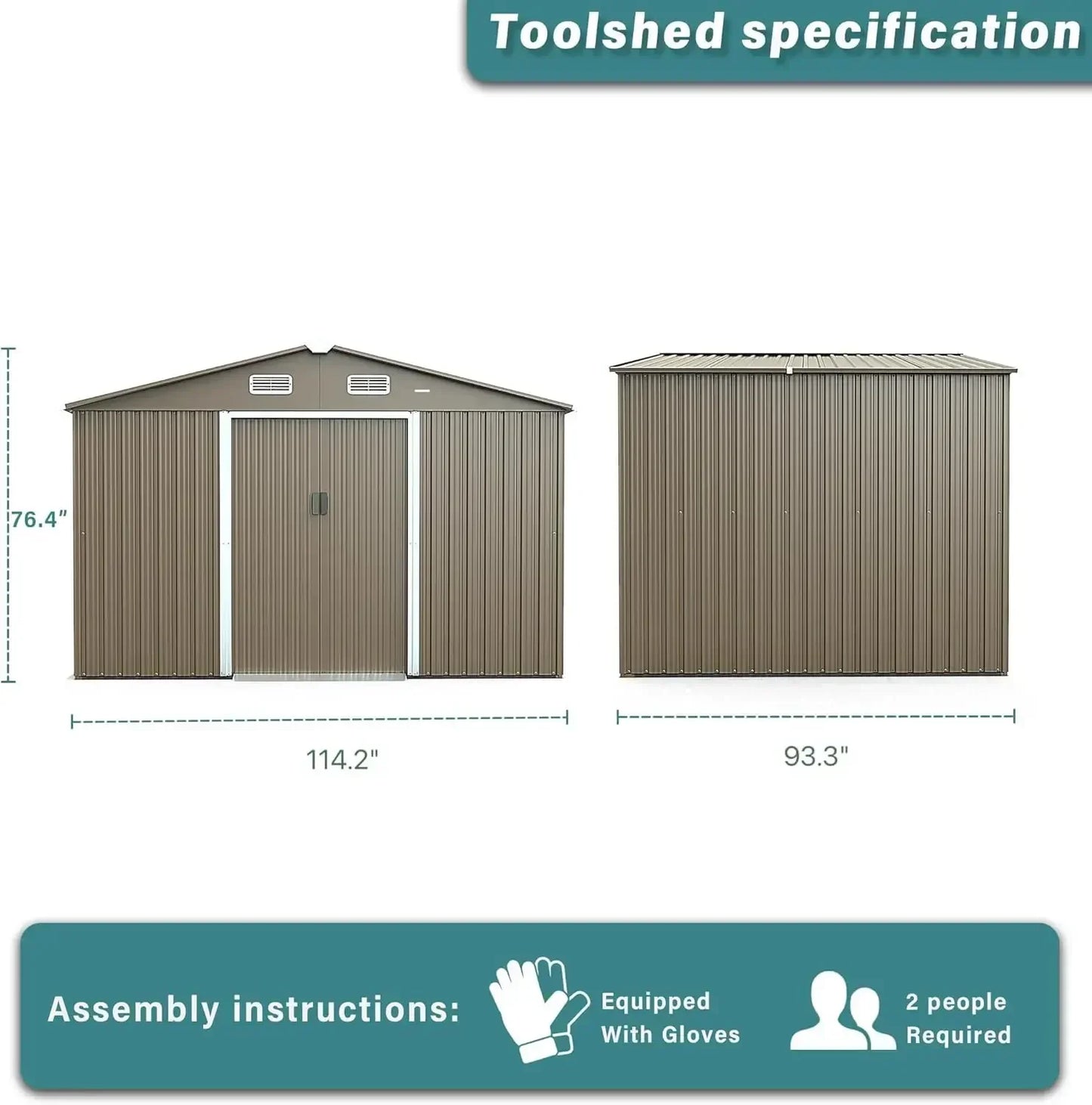 10ft X 8ft Metal Storage , Outdoor  Shed With Lockable Slide Doors & 2 Windows,