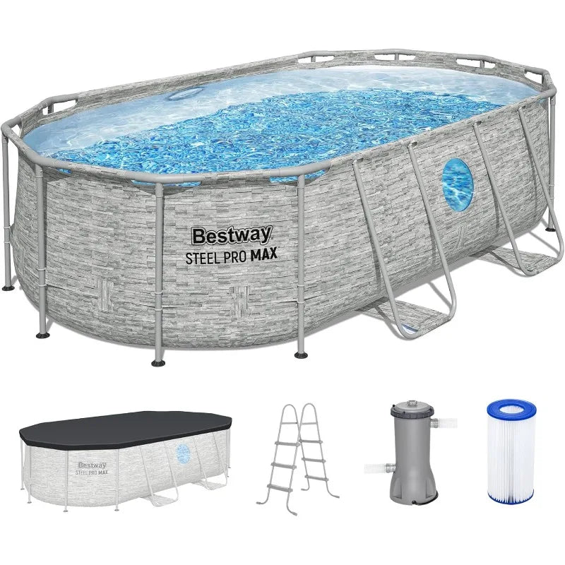 Bestway Power Steel Swim Vista 14' x 8'2" x 39.5" Oval Above Ground Pool with Metal Frame -Shipped on the same day