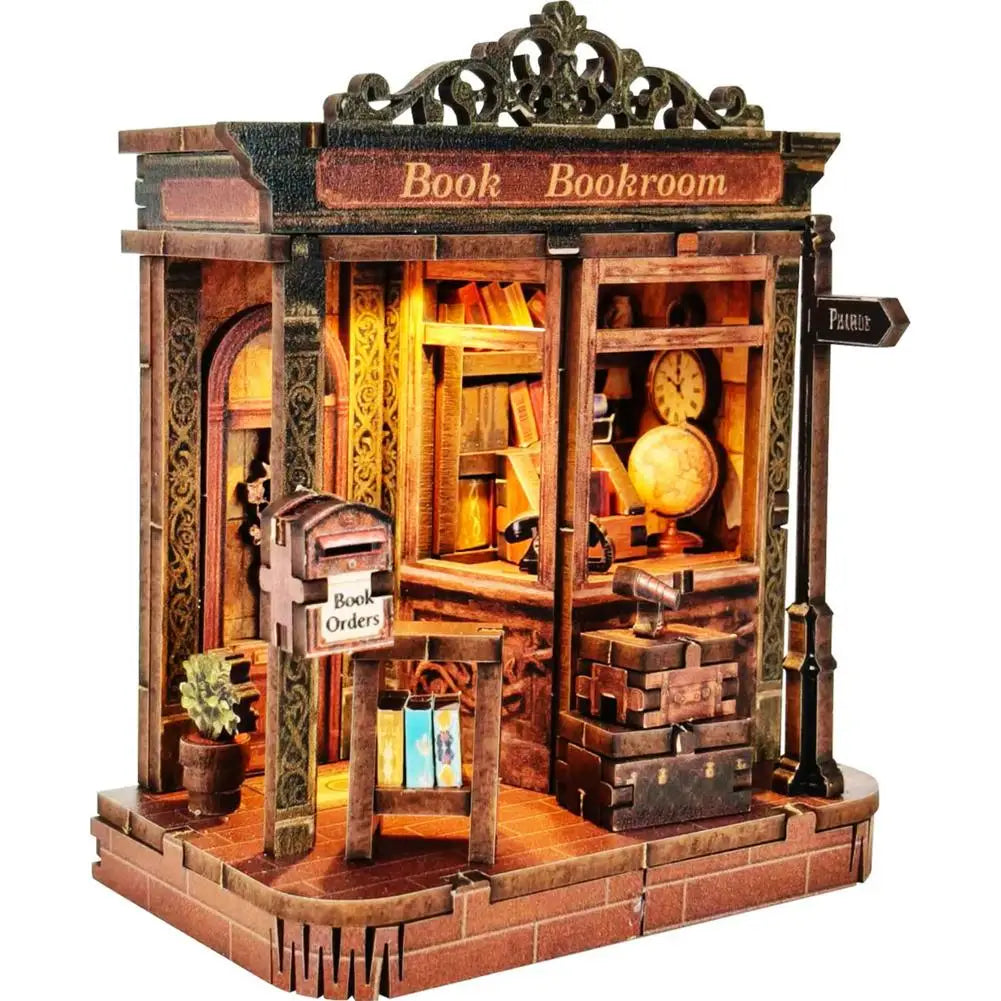 DIY Mini Wooden Dollhouse Kit 3D Wooden Puzzle Book Nook LED Light