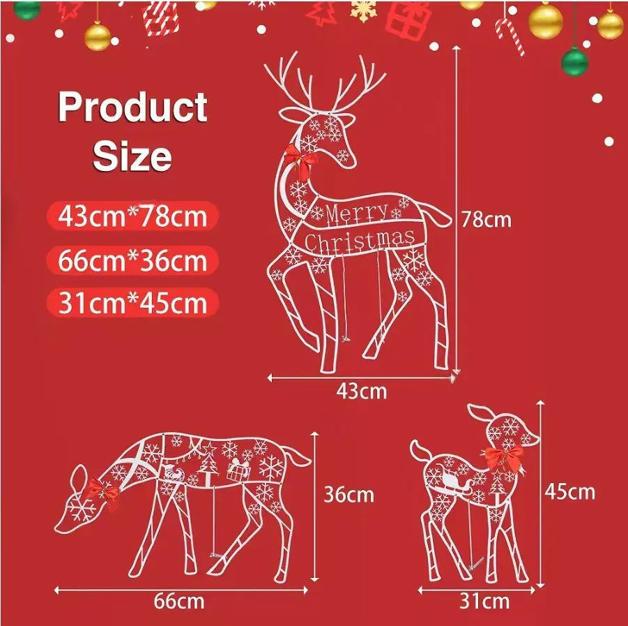 3pcs Handmake Iron Art Elk Deer Christmas Garden Decor &led Light Glowing Glitter Reindeer