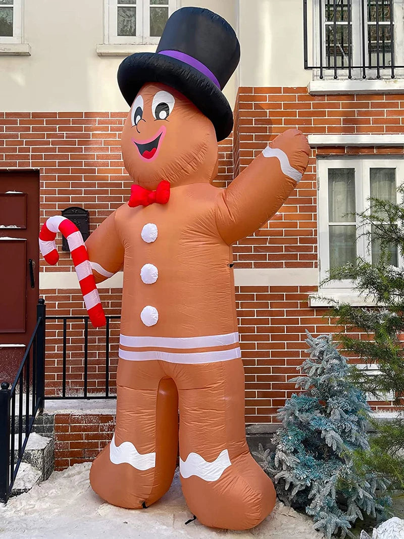 12 Foot Giant Christmas Inflatable Gingerbread Man with Candy Cane LED Lights Yard Home Party Decor