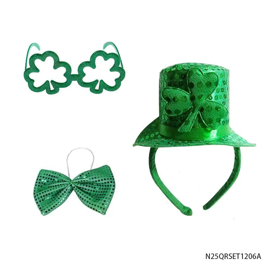 St Patrick's Shamrock Glasses, Sequin Hat & Bow Tie
