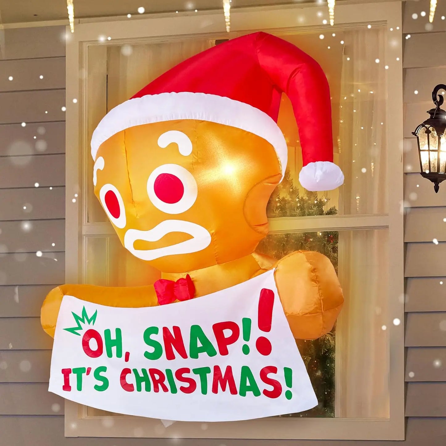 JOYFY 3.5 FT Christmas Inflatable Gingerbread Man from Window with Built in LED.