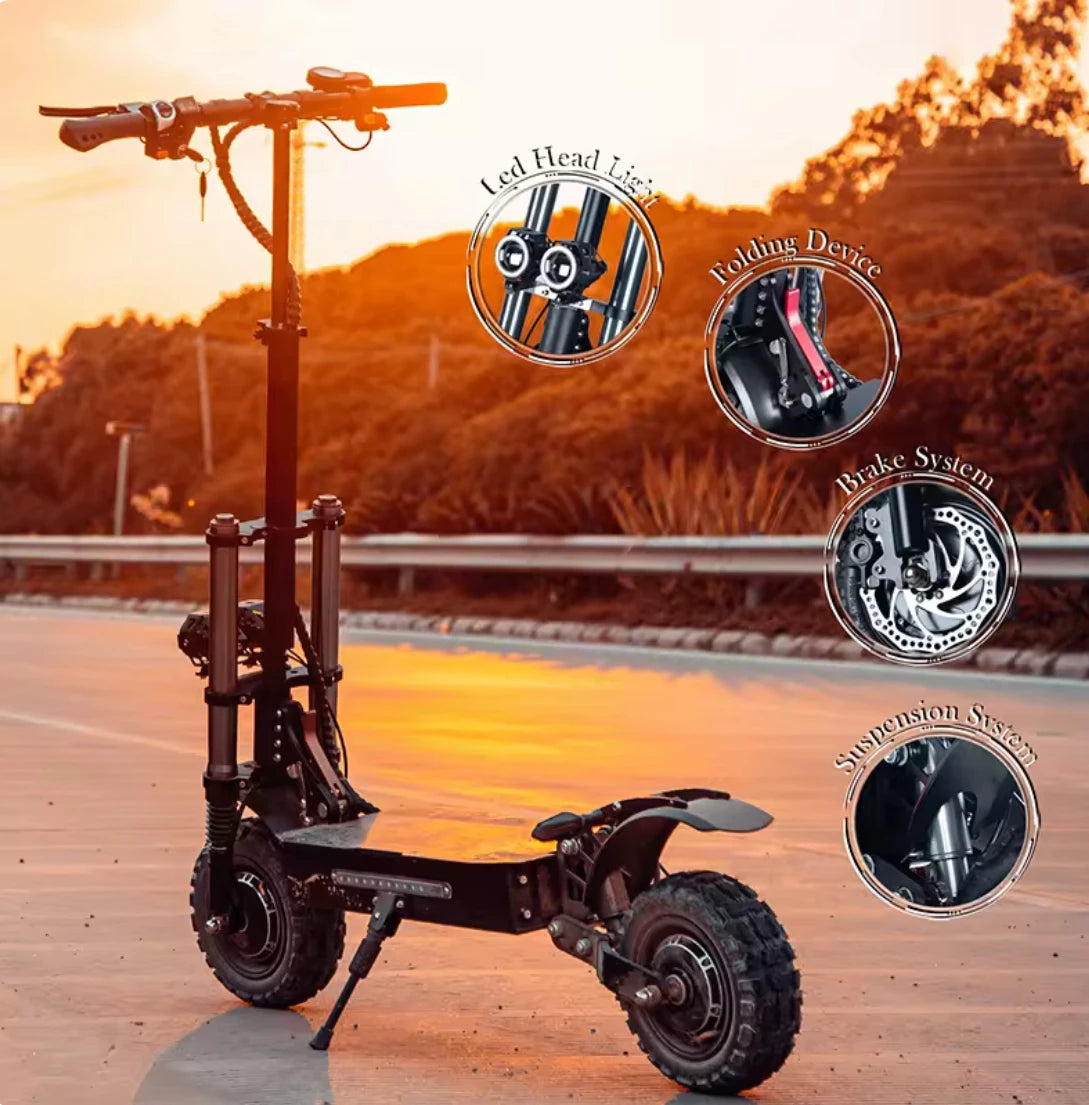 E5B High Power Electric Scooter 6000W Dual Motor 60V 35Ah Battery 80KM/H Speed Dual Shock Absorption Hydraulic Brakes