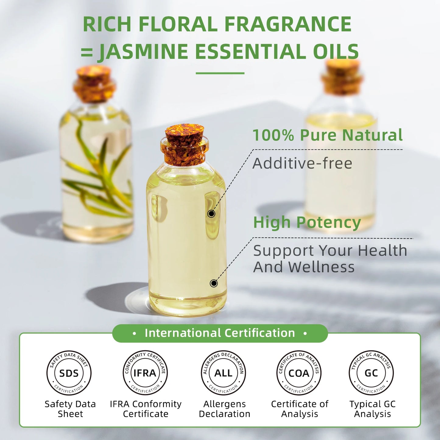HIQILI 100ML Jasmine Ylangylang Orange Essential Oils, 100% Pure Floral Oil for Diffuser, Humidifier, Massage, DIY Fragrance
