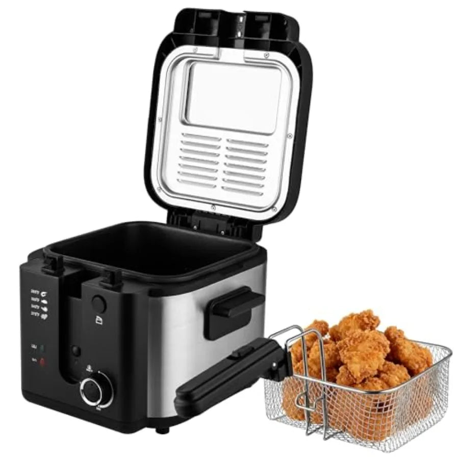 1500W Adjustable Temperature Electric Deep Fryer with Removable Lid and 2.5L Non-Stick Inner Pot for Home Use Deep Black Fryer