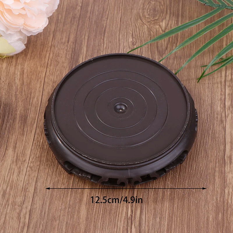 Deep Brown Carving Wooden Look Plastic Base Tray Flowerpot Holder Round Square Multi-Functional