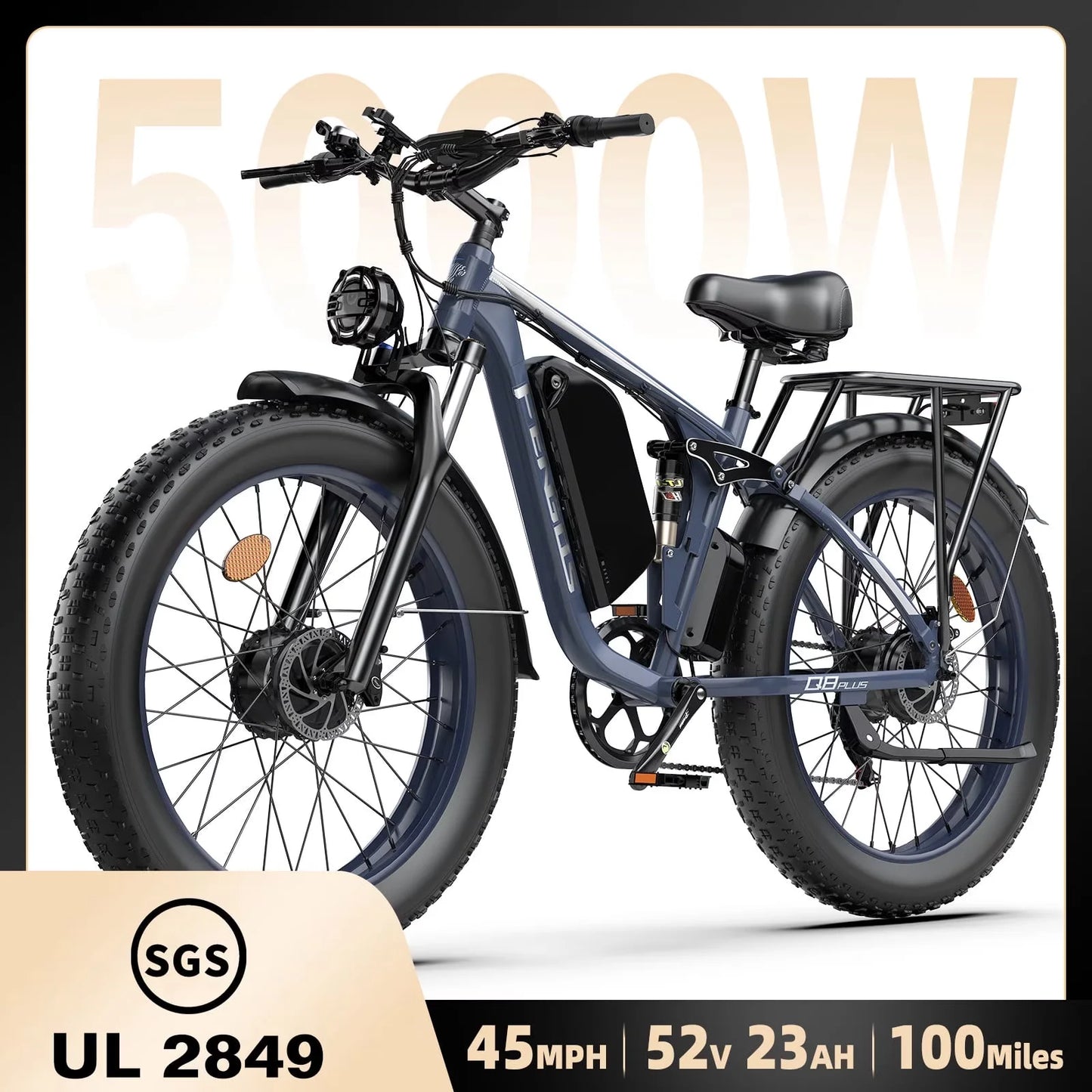 FENGQS NEW Q8PLUS 6000W 5000W Dual Motor Mountain Electric Vehicle 60V1200WH Large Battery, 100 Kilometer Range, Hydraulic Disc Brake with Turn Signal. Fully Shock-Absorbing Structure