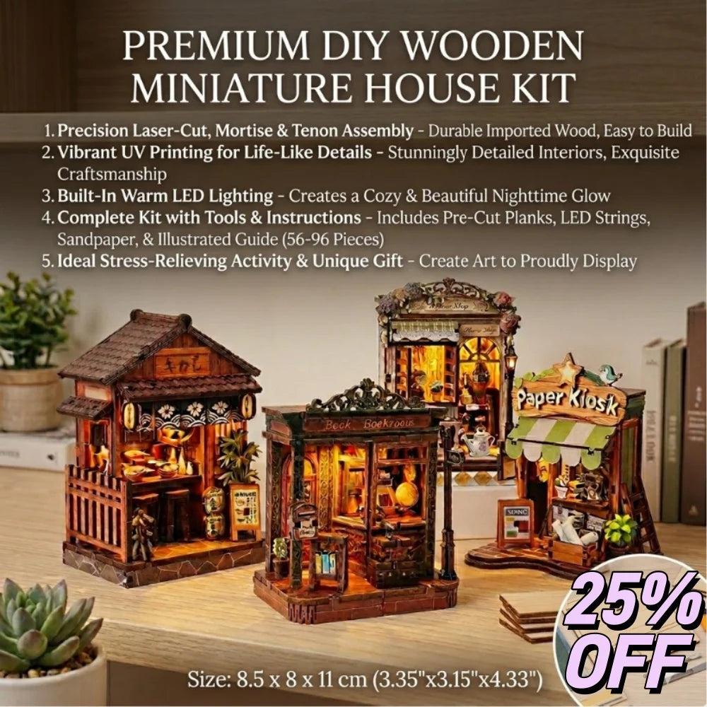 DIY Mini Wooden Dollhouse Kit 3D Wooden Puzzle Book Nook LED Light