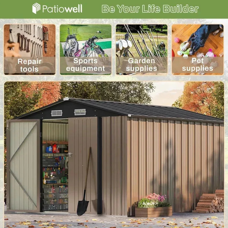 RPD4-Paatiowell 8x10 FT Storage .Large Garden Tool Metal Shed