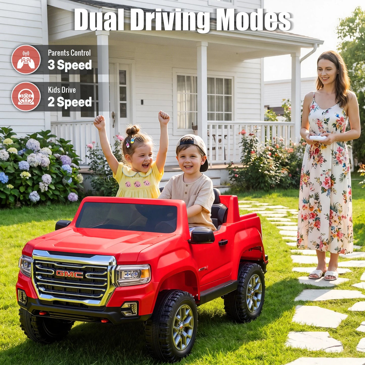 24V 4WD Kids Ride On Truck, 4 Motors 7AH Battery Electric Pickup Car, with LED Lights, Spring Suspension, MP3, 2 Speed Switch, Gift for Kids