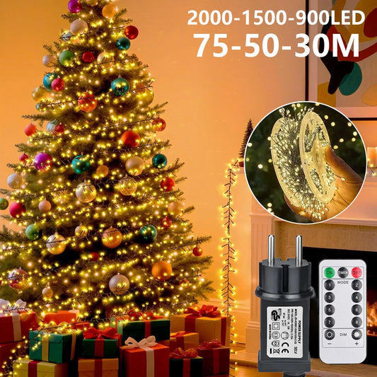 LED Firecracker String Lights 30-75M Garland Fairy Lights EU/US DC Holiday String Lights for Wedding Party Christmas Decoration Stone & Stem